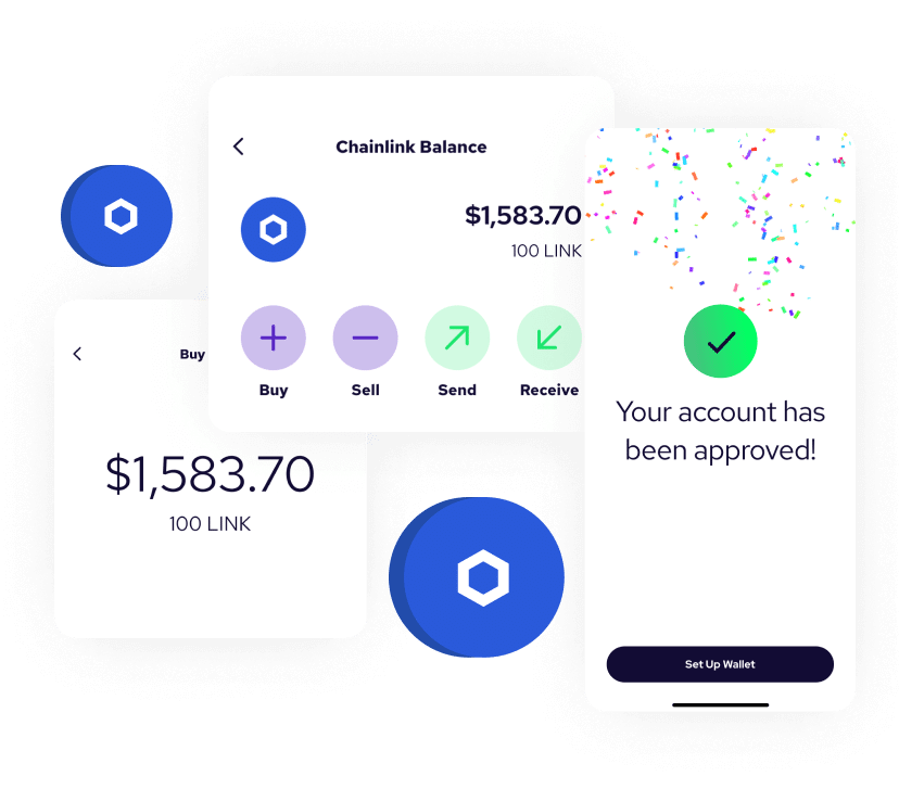 Chainlink Coinme app screens.