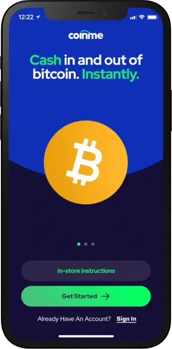 Coinme app sign-in screen